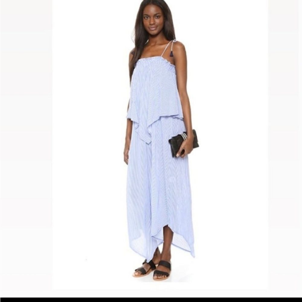 Faithfull The Brand Escape Asymmetrical Maxi Dress Striped Blue White Size M